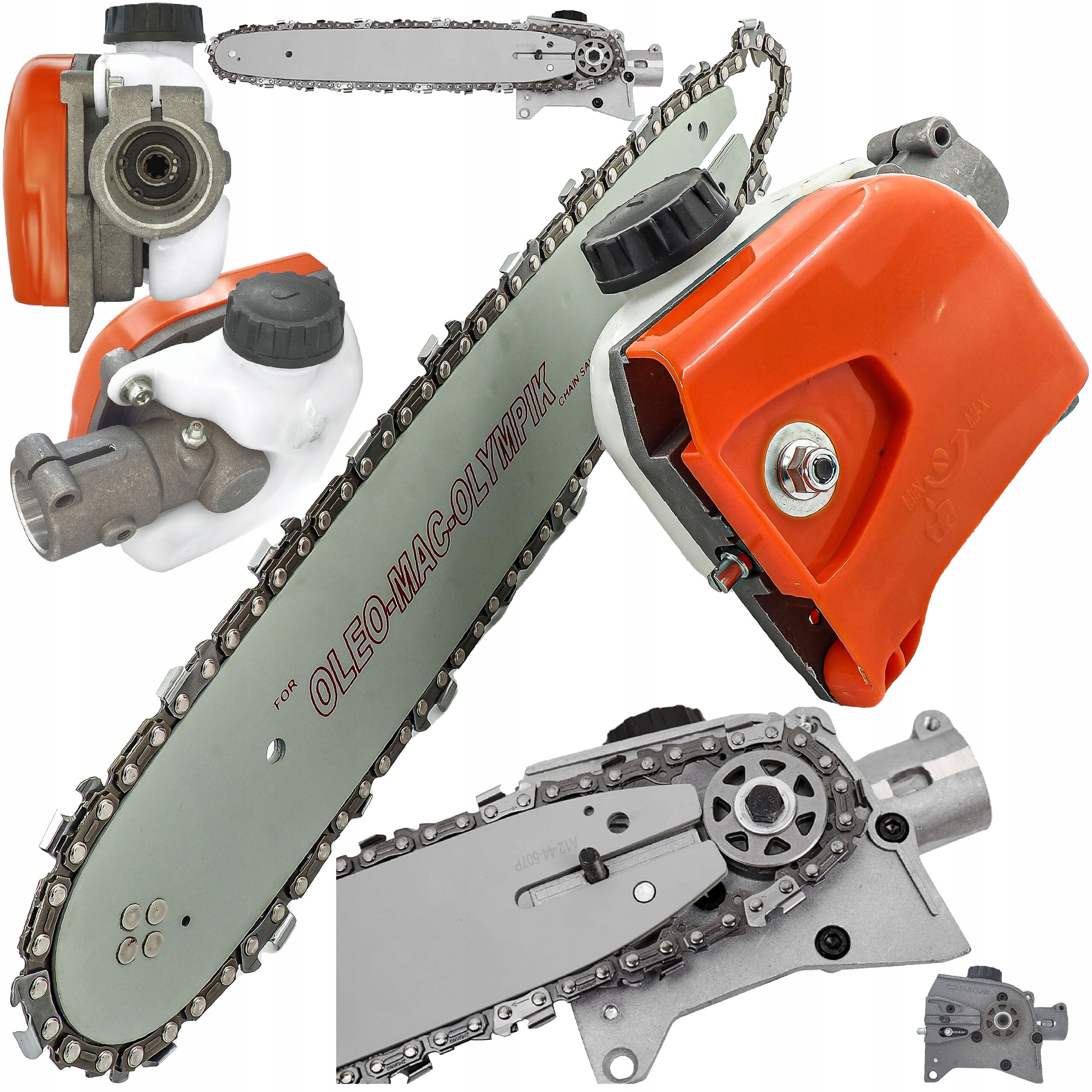 Zestaw zawiera: adapter, prowadnicę, łańcuch i więcej