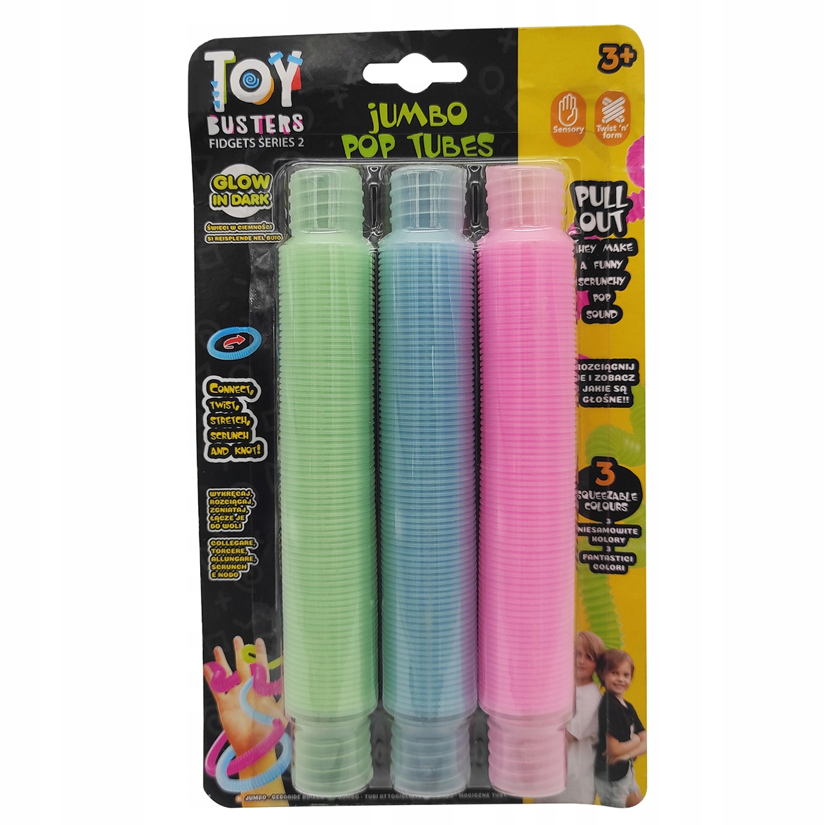 PROMO Toy Buster 3-pack tuby Jumbo GLOW IN DARK – Zabawka sensoryczna dla dzieci