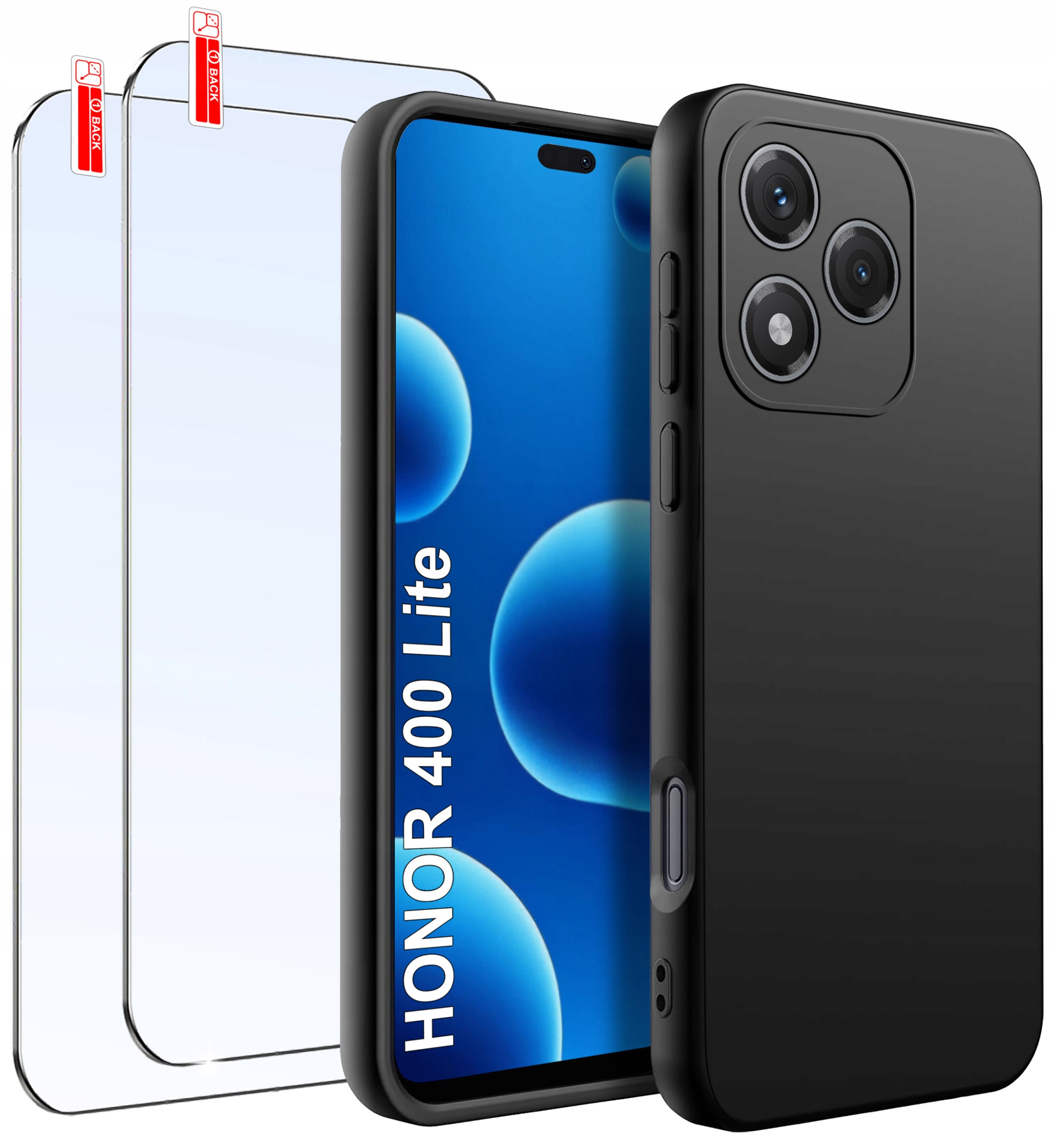 ZESTAW Etui do Honor 400 Lite – Matowe Czarne Silikon Slim z dodatkowymi akcesoriami