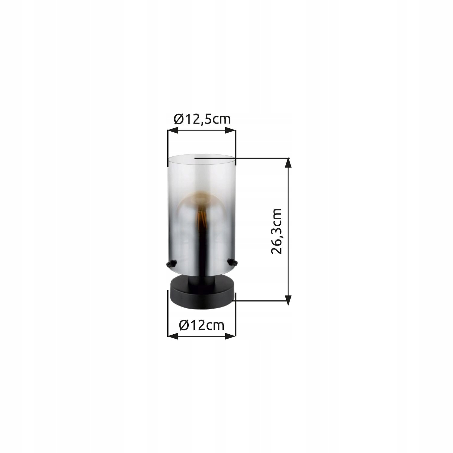 Wysokość lampy 26,3 cm i średnica 12,5 cm