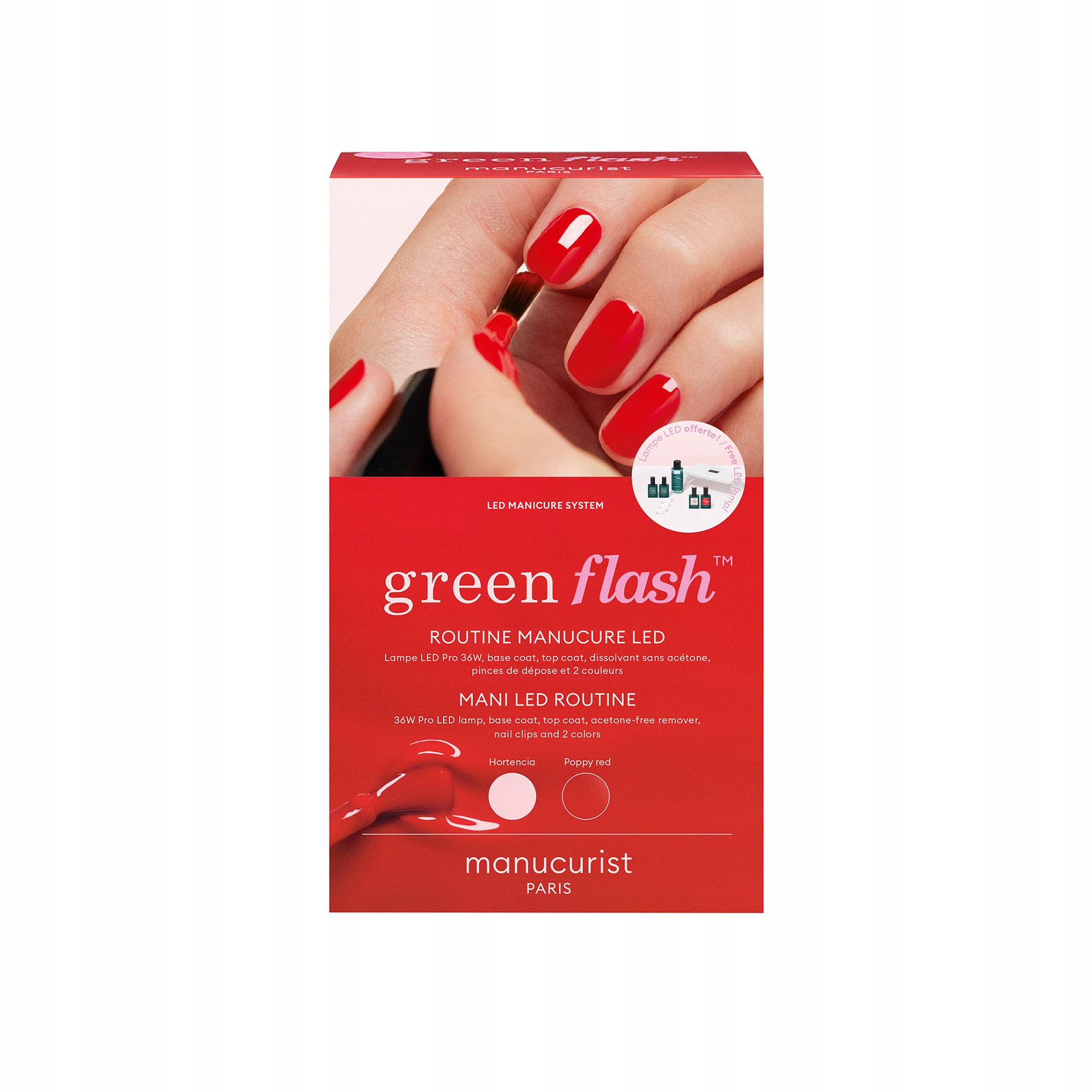 MANUCURIST Set Green Flash Retail Kit 36W* - Poppy Red i Hortencia – Idealne do domowej pielęgnacji paznokci