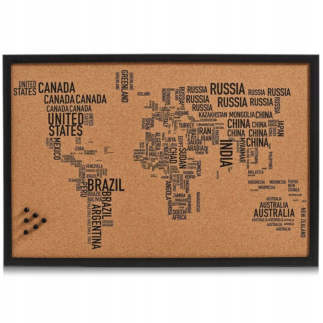 Tablica korkowa z mapą świata 60 x 40 cm ZELLER – Elegancka dekoracja do biura i domu