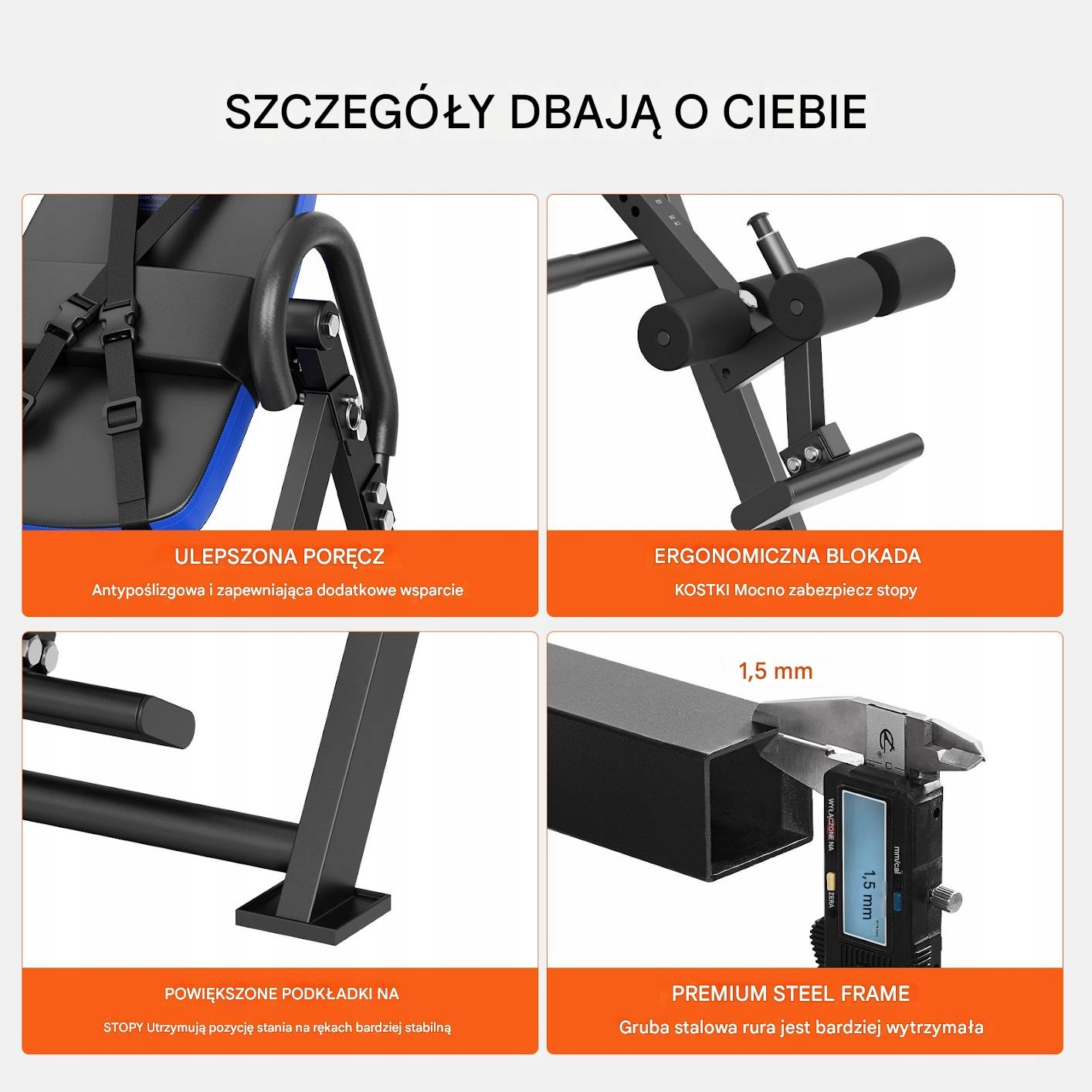 Stabilna budowa – mocna stalowa rama dla bezpieczeństwa podczas treningu
