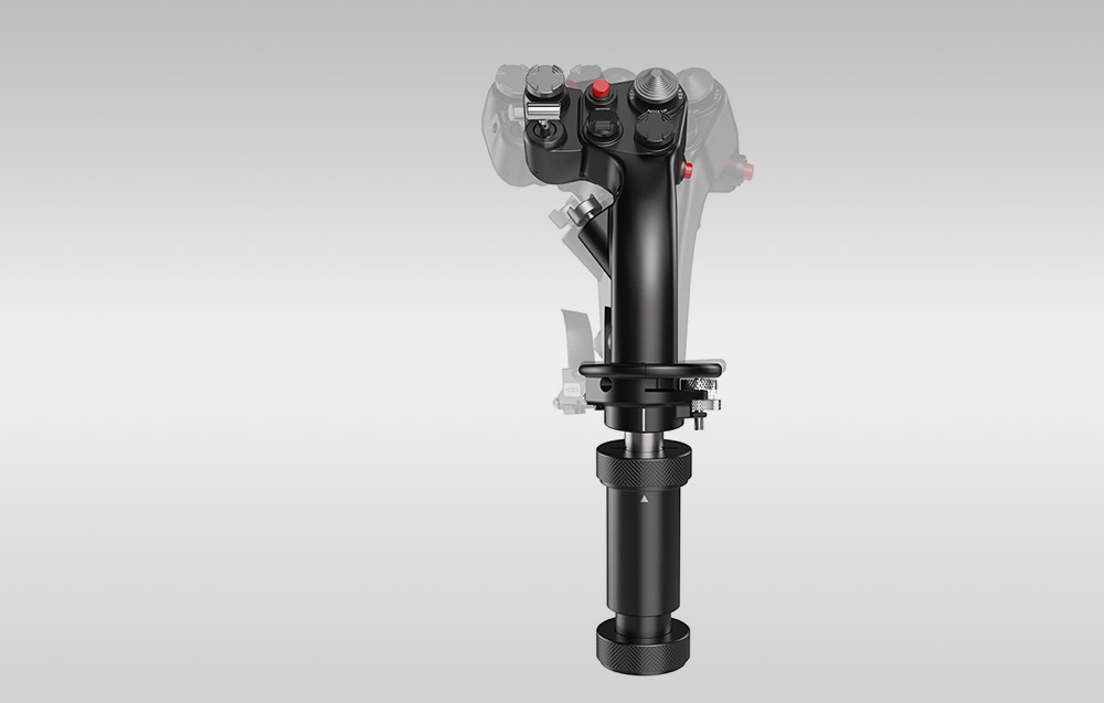 Moduł osi Z MOZA Racing AS003 z zamontowanym drążkiem; pokazane przesunięcie drążka w lewo i prawo.