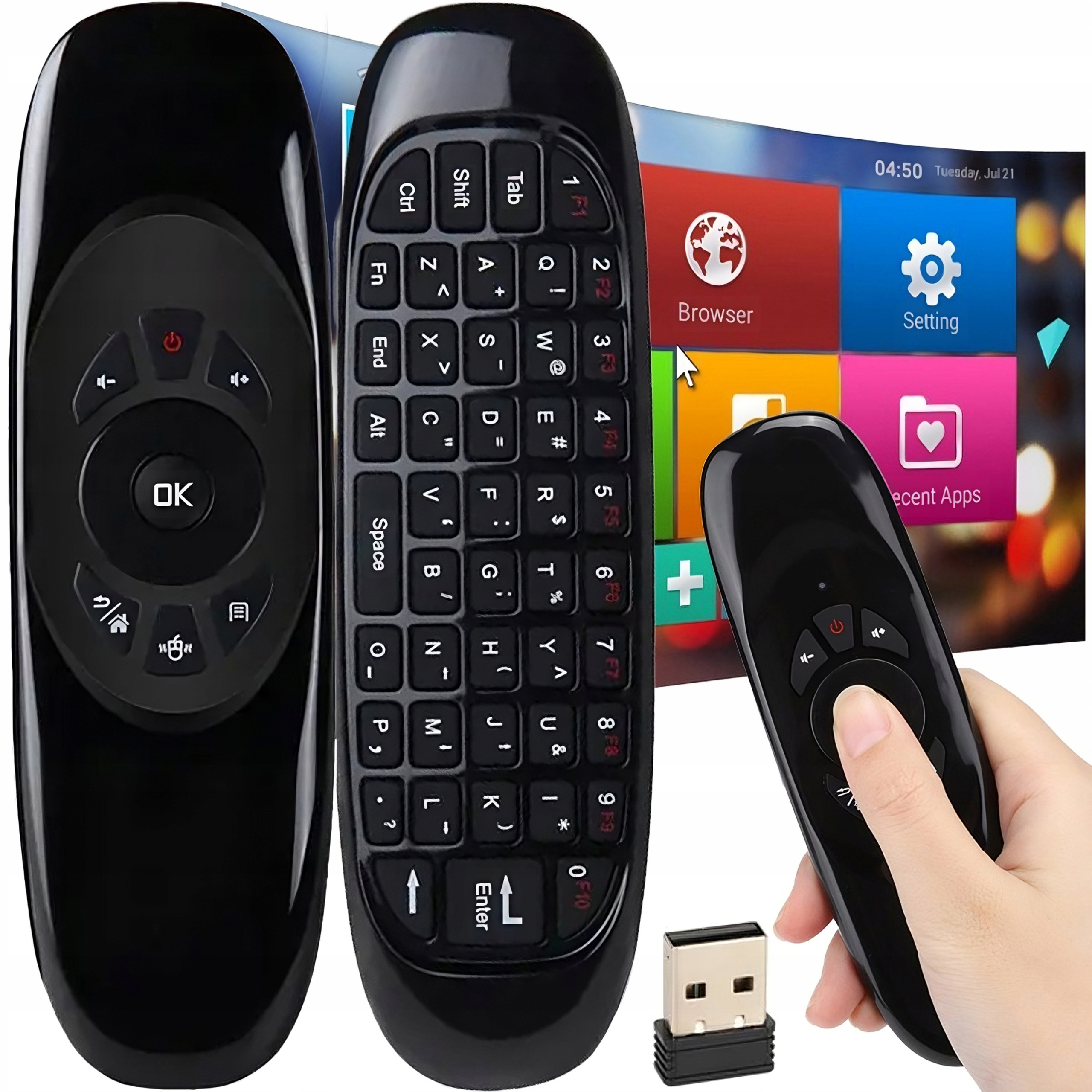 Pilot RTV Retoo PILOT DO TV KLAWIATURA MYSZKA BEZPRZEWODOWA NA RUCH USB SMART TV 10m 3w1 – Wygodne sterowanie w zasięgu ręki
