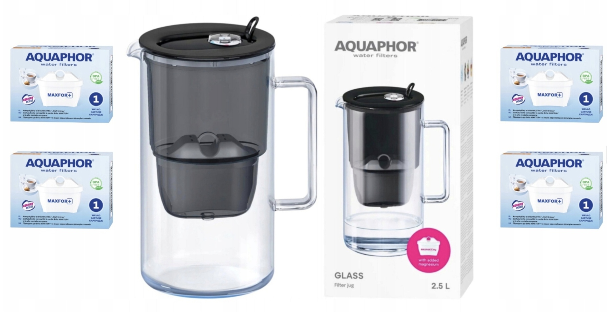 Szklany dzbanek filtrujący Glass biały z 7 filtrami Maxfor – idealne rozwiązanie dla czystej wody