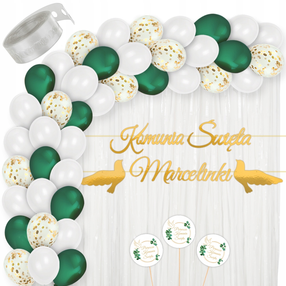 Wyjątkowy Zestaw Dekoracji na Komunię – Balony, Baner i Toppery