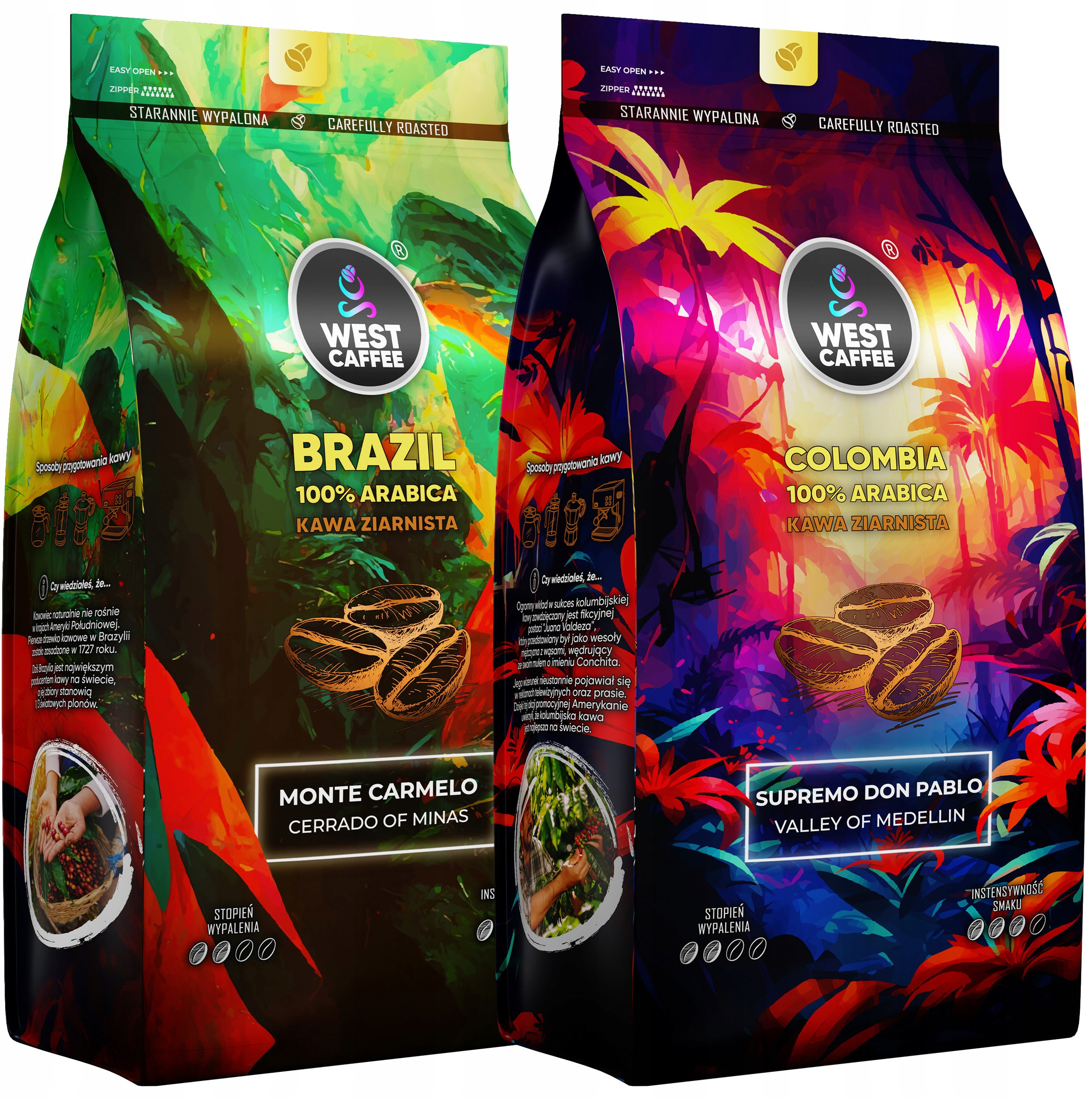 Kawa Ziarnista West Caffee 2KG ZESTAW Brazylia + Kolumbia – Doskonały wybór dla prawdziwych kawoszy