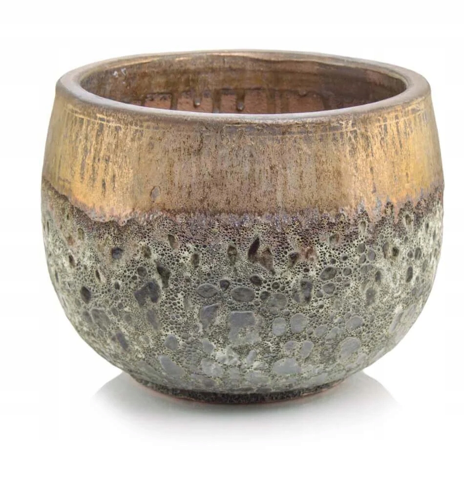 Doniczka ceramiczna osłonka okrągła Vintage złoto-brązowa 27 cm – Elegancja w Twoim ogrodzie