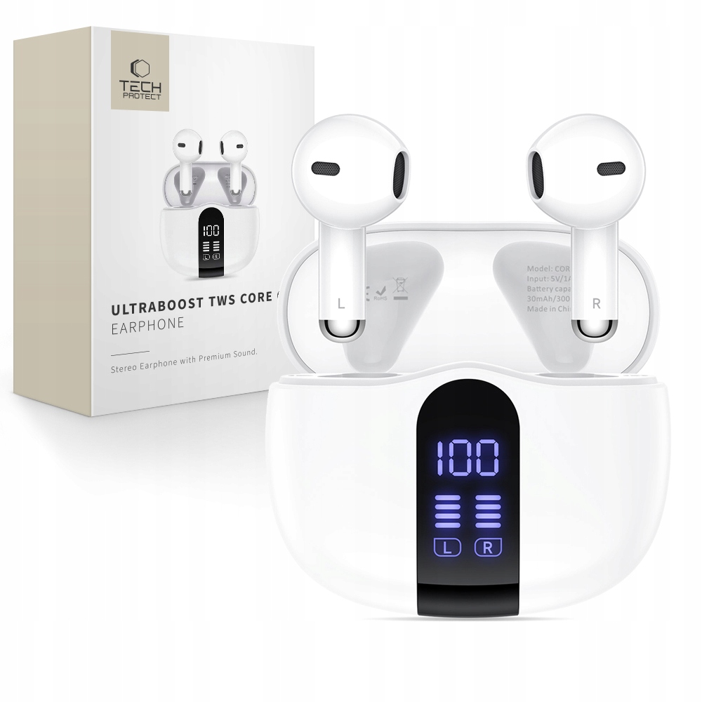 TECH-PROTECT ULTRABOOST TWS EARPHONE CORE G2 WHITE – Bezprzewodowe słuchawki dla każdego