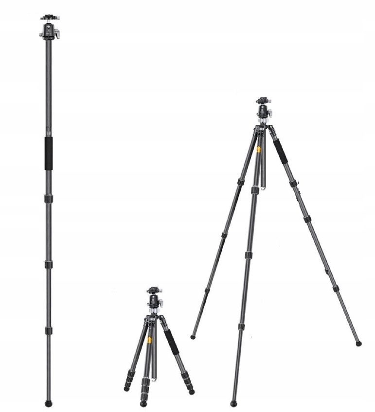 Wysokość statywu do 172 cm i monopodu do 181 cm