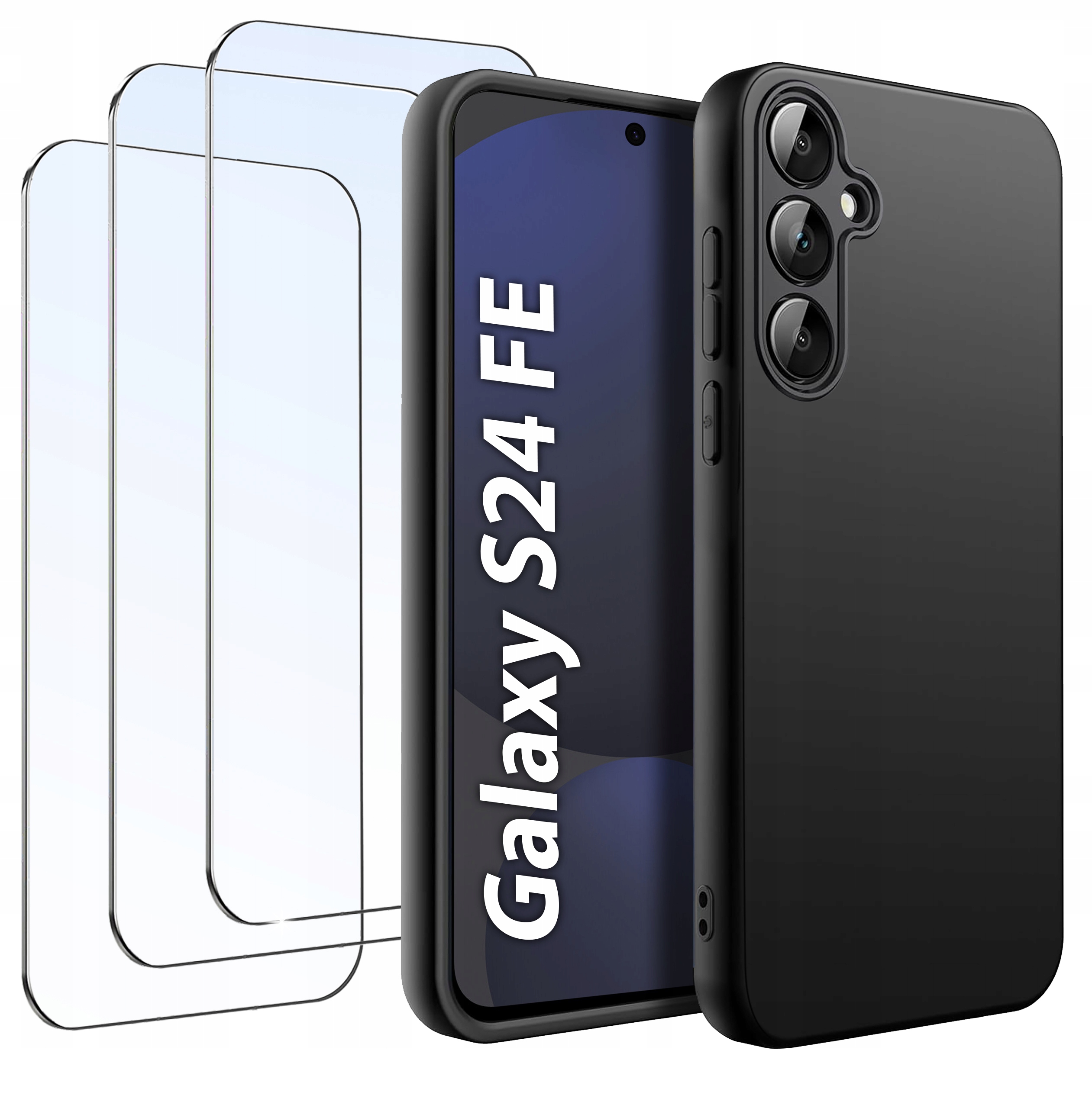 ZESTAW Etui do Samsung S24 FE Matowe Czarne Silikon Slim +3 SZTUKI SZKŁO – Ochrona i styl w jednym