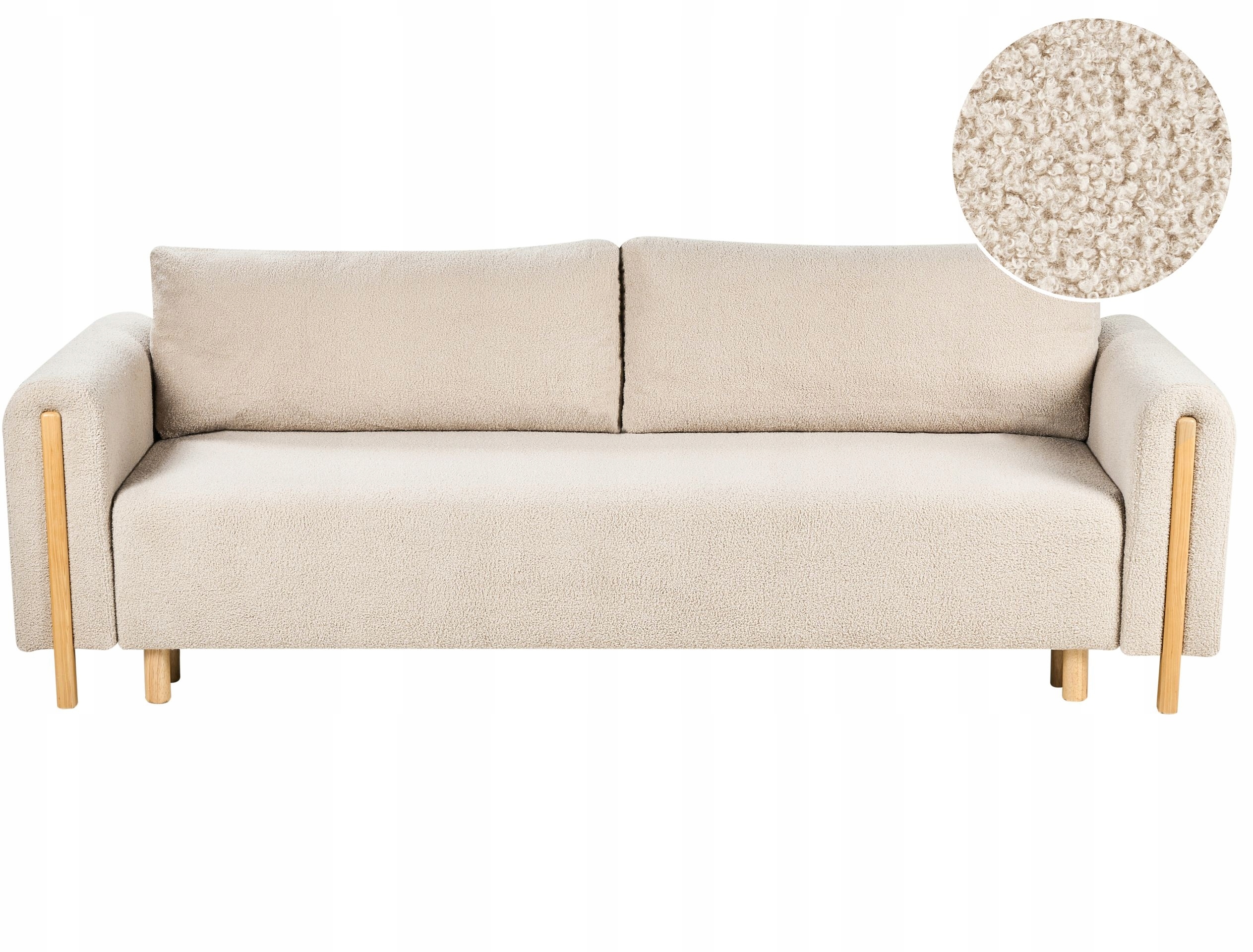 Sofa rozkładana dla 3 osób KVAM Boucle Jasnobeżowy – Komfort i styl w Twoim wnętrzu