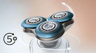 5-kierunkowe głowice Flex dopasowują się do kształtu twarzy przy lżejszym nacisku