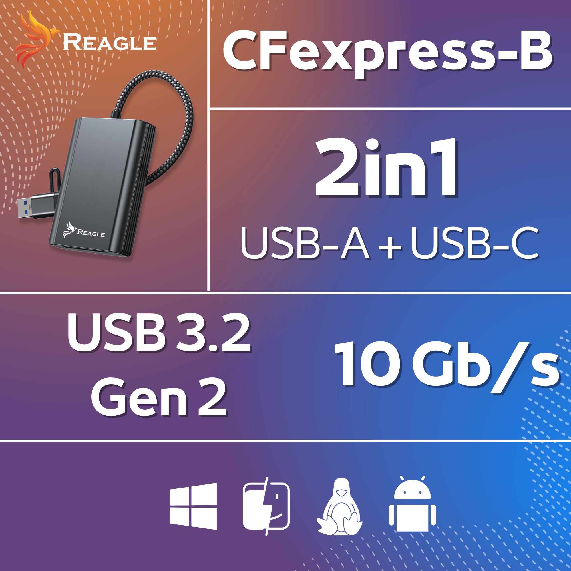 Czytnik Kart CFExpress Typ B USB 3.2 Gen 2 do 2TB 10 Gb/s 2w1 USB C REAGLE – Szybki transfer danych dla profesjonalistów