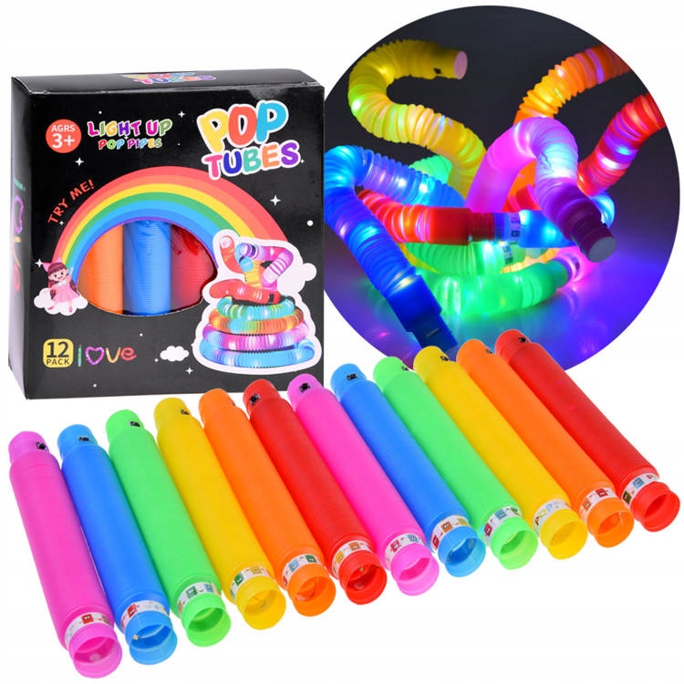 POP TUBE rurki sensoryczne świecące LED 12szt ZA4709 – Kreatywna zabawa dla każdego