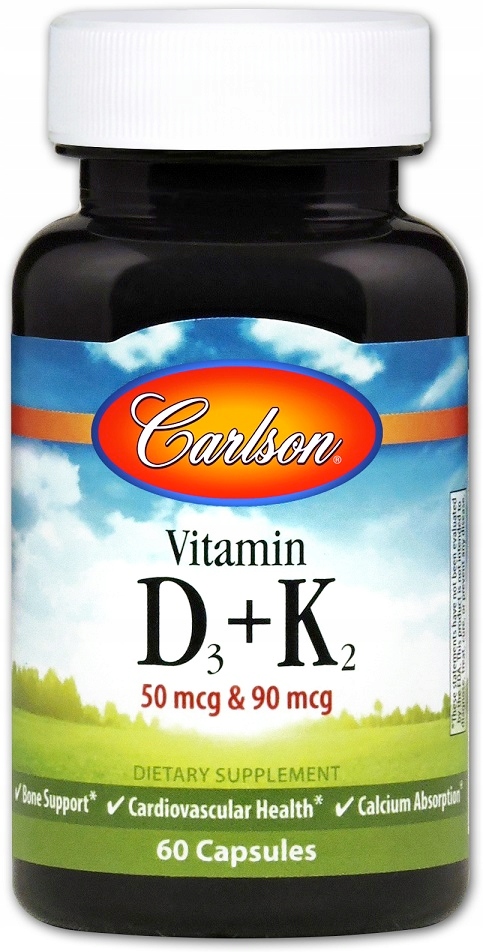 Carlson Labs - Witamina D3 + K2 – Wspieraj zdrowie swoich kości i układu sercowo-naczyniowego