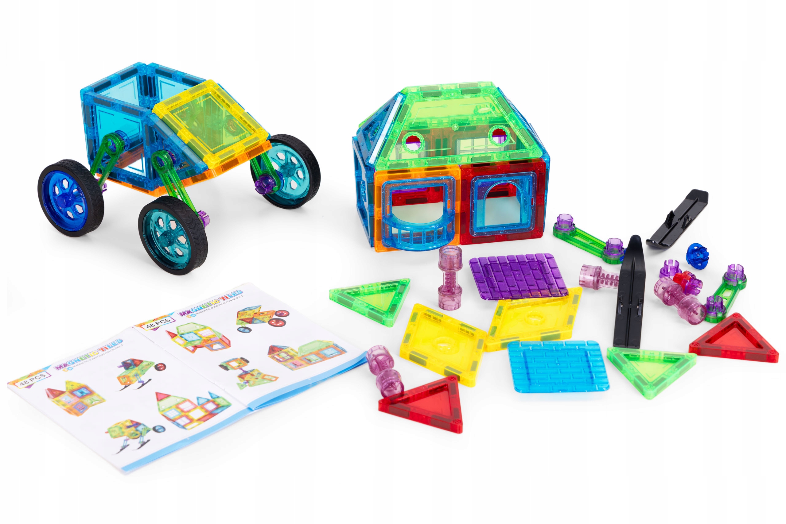 Klocki magnetyczne konstrukcyjne domek autko 48 elementów – Kreatywna zabawa dla dzieci