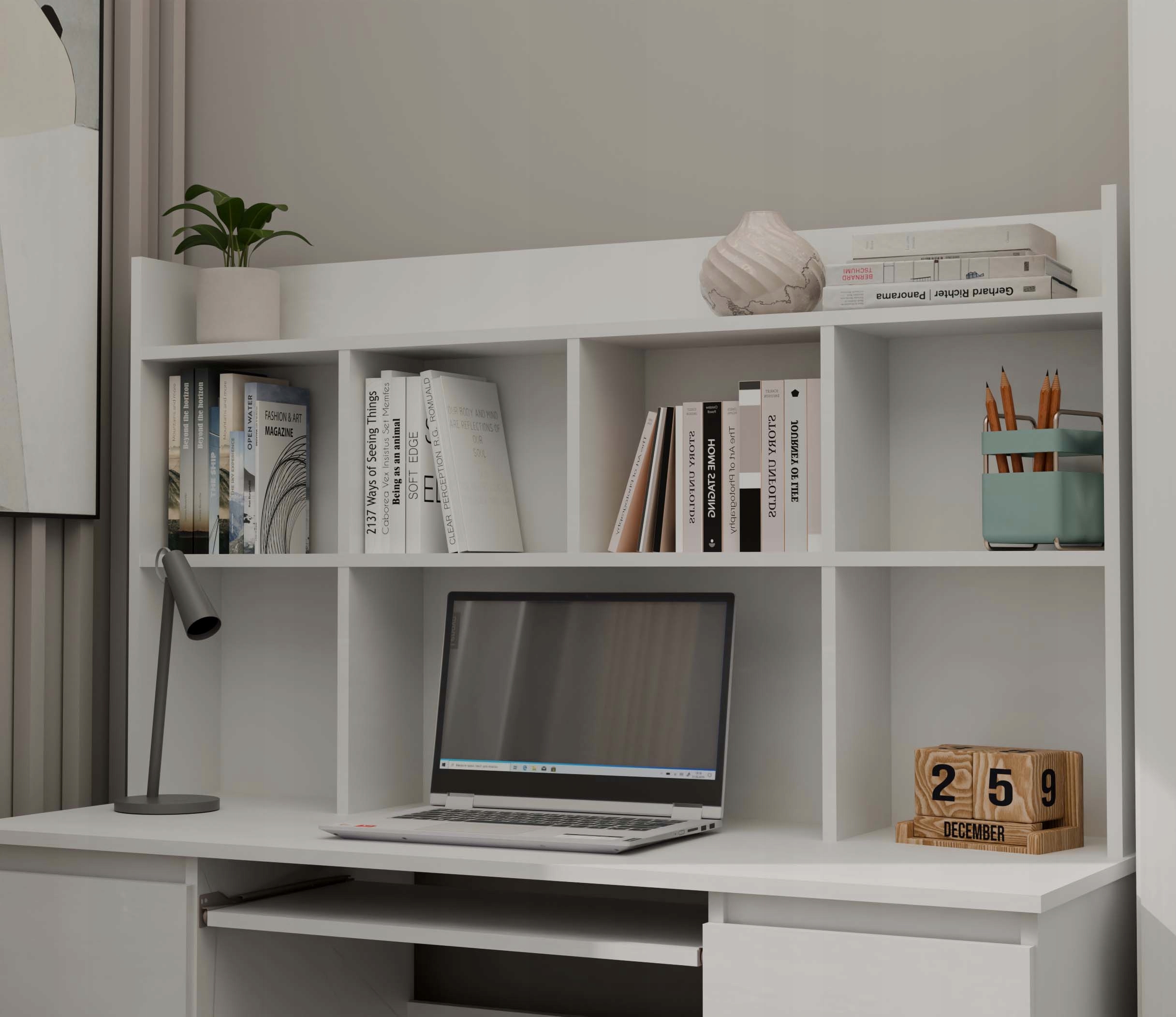 Nowoczesny design biurka KUBA z praktyczną nadstawką