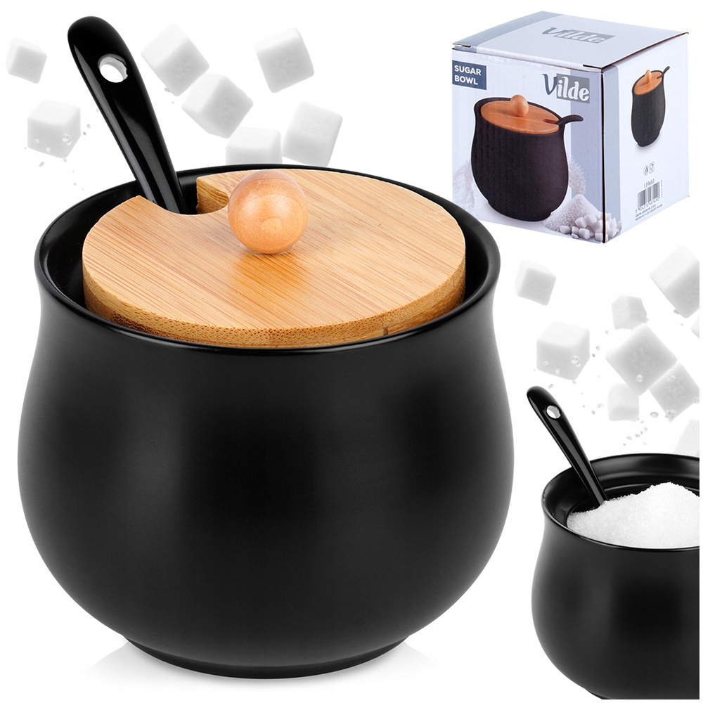 Cukiernica ceramiczna VILDE 250 ml czarna z łyżeczką – Elegancja w Twojej kuchni