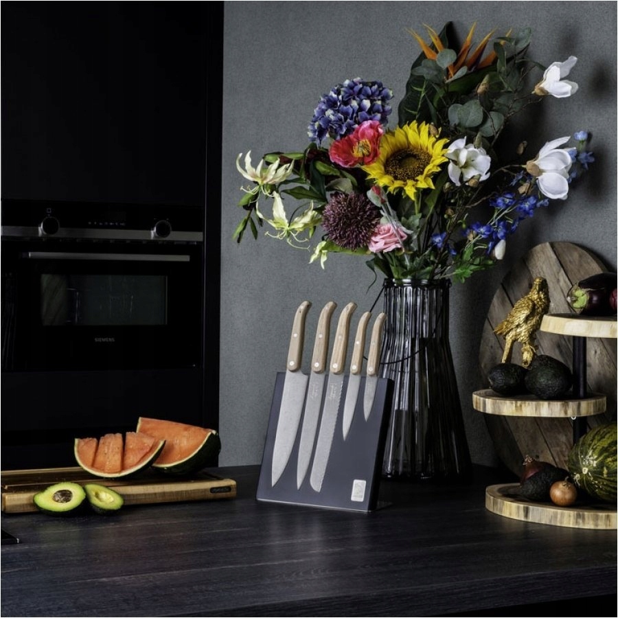 Komplet noży Laguiole Oak wood Stonewash z blokiem magnetycznym – Elegancja w Twojej kuchni