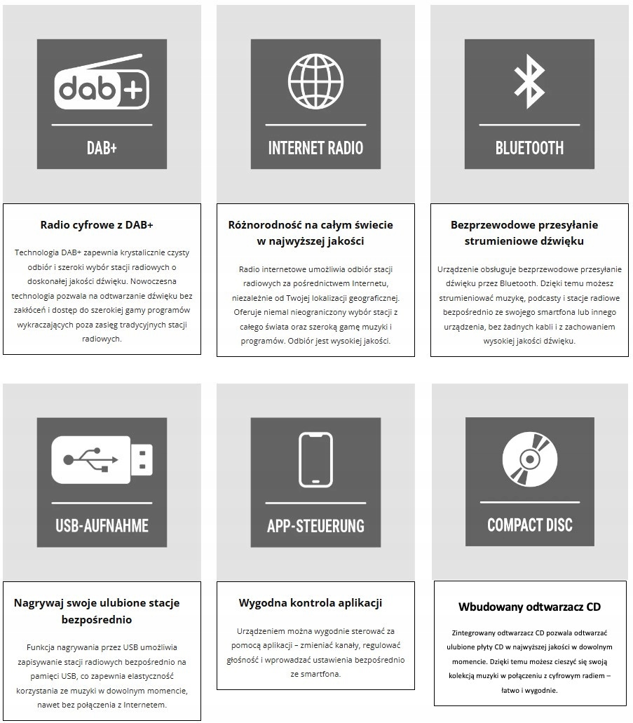 Wbudowany odtwarzacz CD i Bluetooth