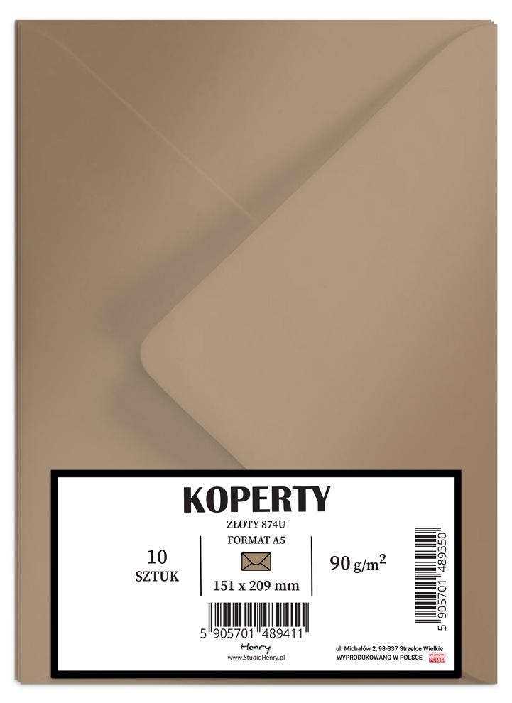 Koperty A5 złote 10szt – Elegancka prezentacja dla Twoich dokumentów