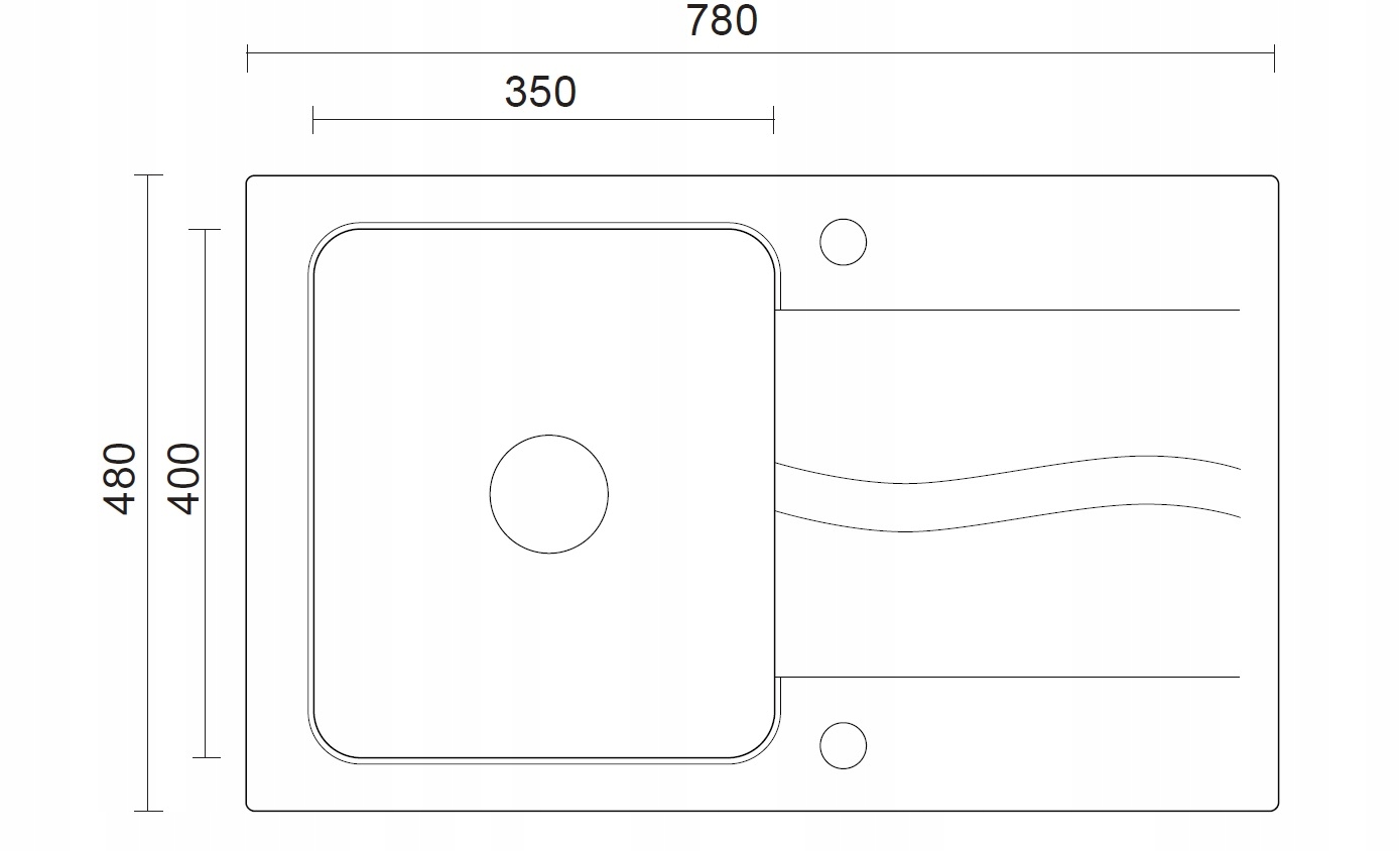 Wymiary zlewozmywaka: 780 mm x 480 mm x 190 mm