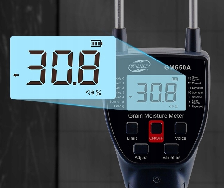 Влагомер зерна Benetech GM650A с голосовыми уведомлениями и подсветкой