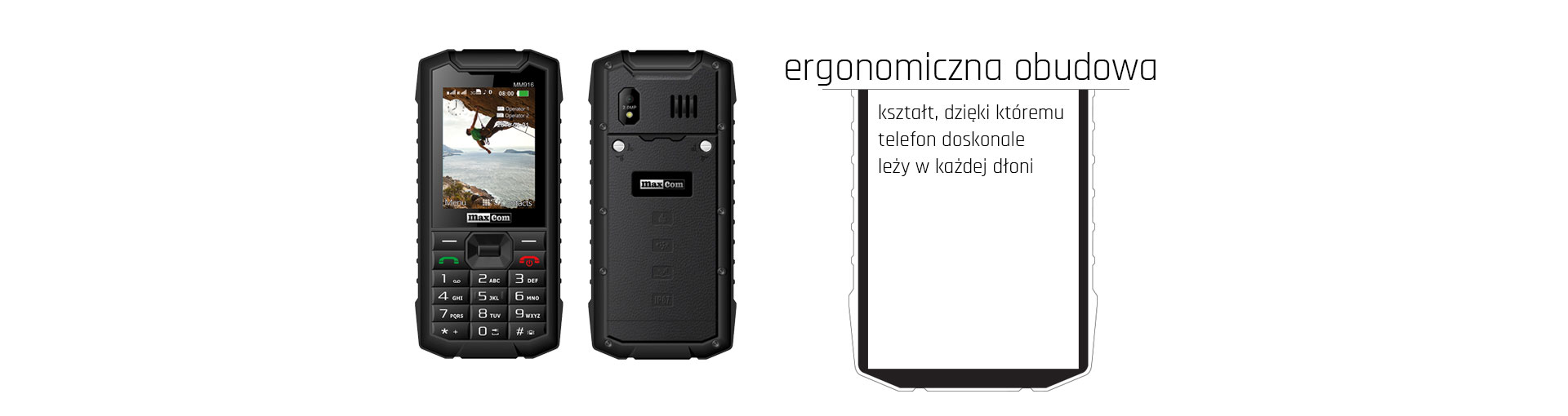 ergonomiczna obudowa, kształt, dzięki ktoremu telefon doskonale leży w każdej dłoni