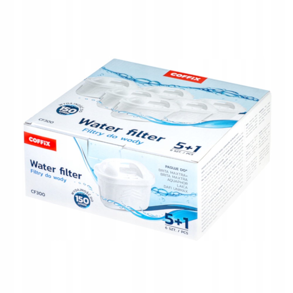 Coffix Uniwersalne filtry do dzbanka wody 6 szt. CF300 – Krystalicznie czysta woda w Twoim domu