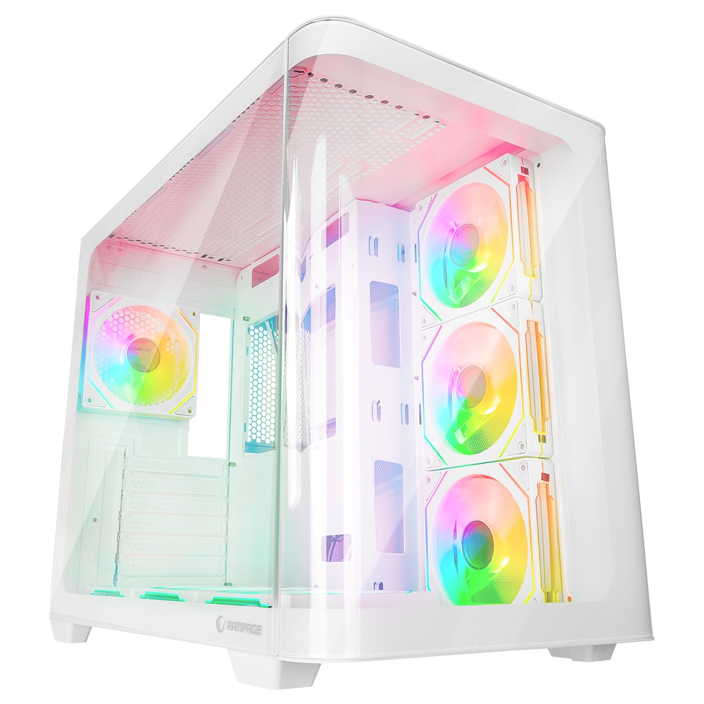 Rampage Loopy – Obudowa PC akwarium z 7 wentylatorami ARGB Infinity HUB biała