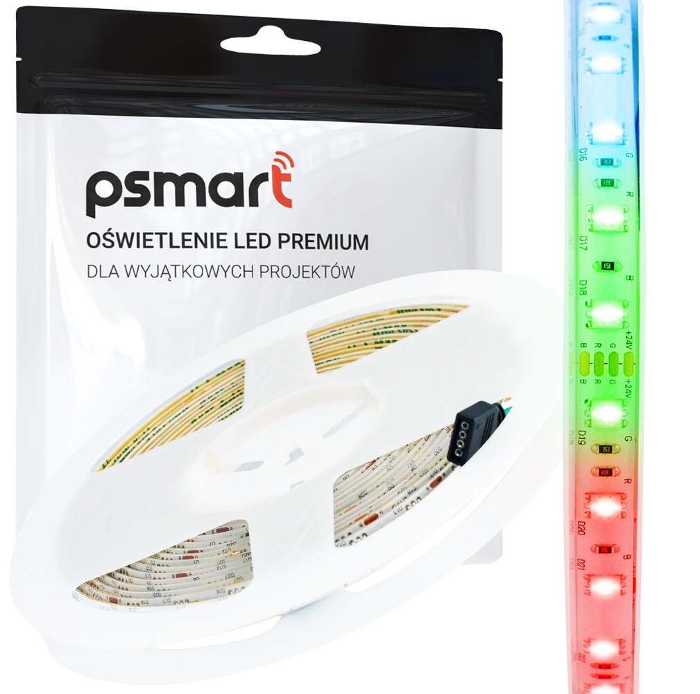 PSMART Taśma Pasek LED 24V RGB 5050 IP65 10mm 60led/m 5m – Oświetlenie, które zmienia przestrzeń