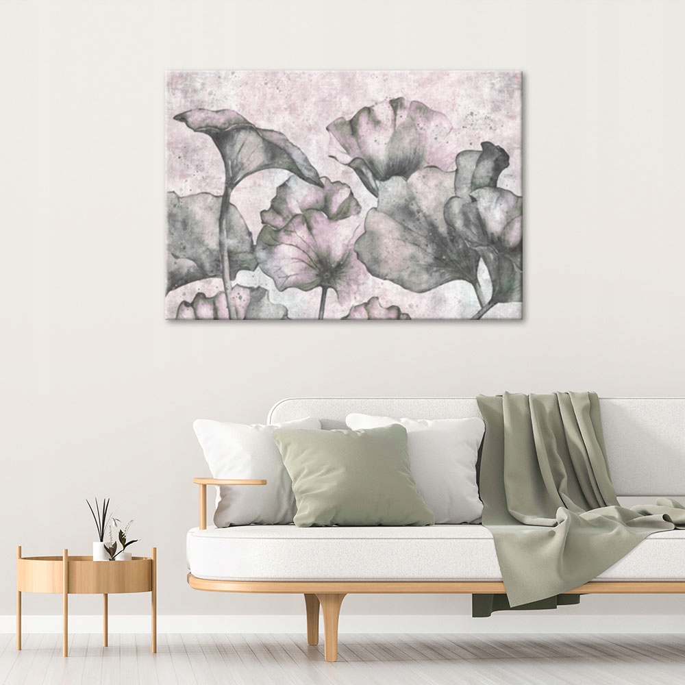 Feeby obraz na płótnie liście na tle betonu 60x40 – Nowoczesna dekoracja do Twojego wnętrza