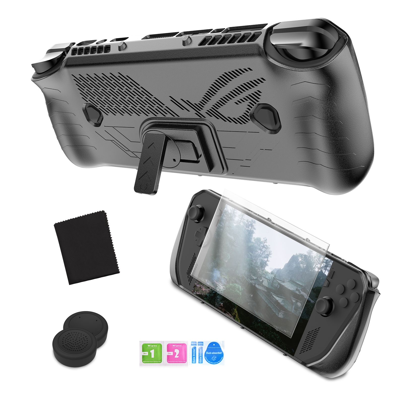 JYS Zestaw 4w1 Futerał Etui Case Osłona LCD Osłony Pady do Asus ROG Ally X – Kompleksowa ochrona dla Twojej konsoli