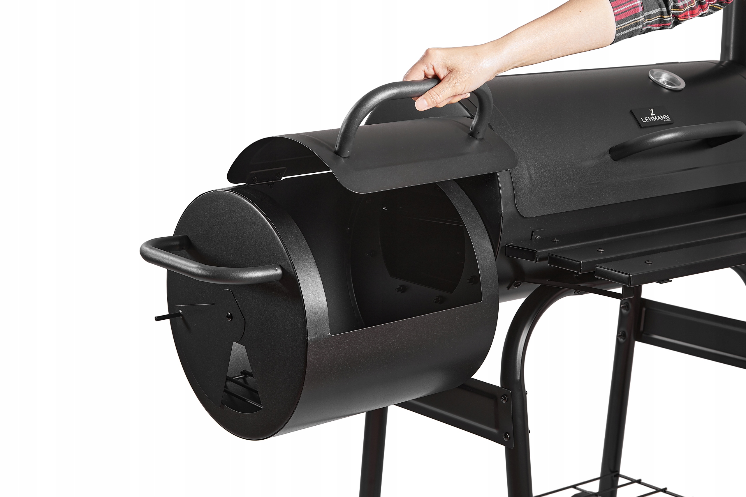 GRILL WĘGLOWY OGRODOWY BECZKA Z WĘDZARNIĄ TERMOMETR DUŻY RUSZT PÓŁKI KOMIN Wysokość grilla 113 cm