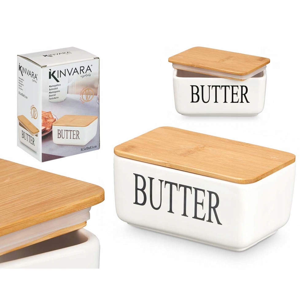 Maselniczka Kinvara – Elegancka ceramiczna maselniczka z pokrywką bambusową