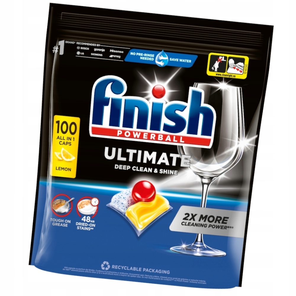 Finish Powerball Ultimate Deep Clean and Shine Lemon – Tabletki do zmywarki 100 sztuk