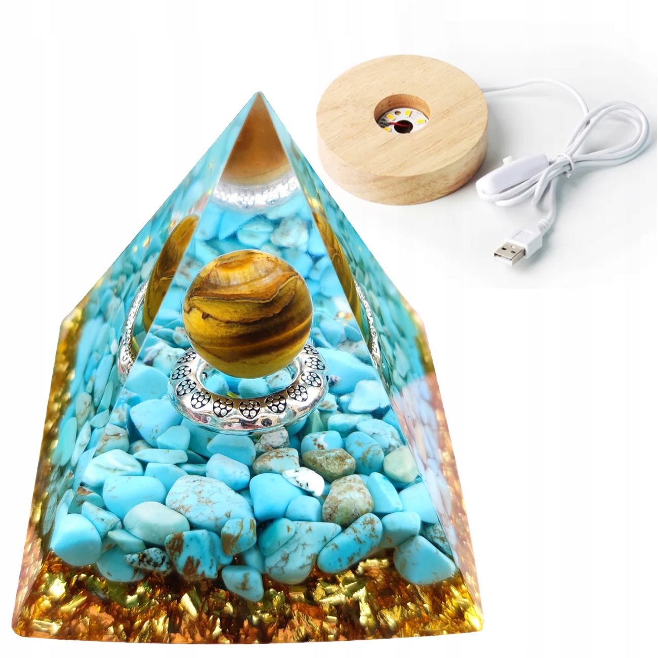 Piramida ORGONIT + LED Lampka PODSTAWA 5cm KRYSZTAŁ KAMIENIE AMULET 5cm HX11 – Magia w Twoim wnętrzu
