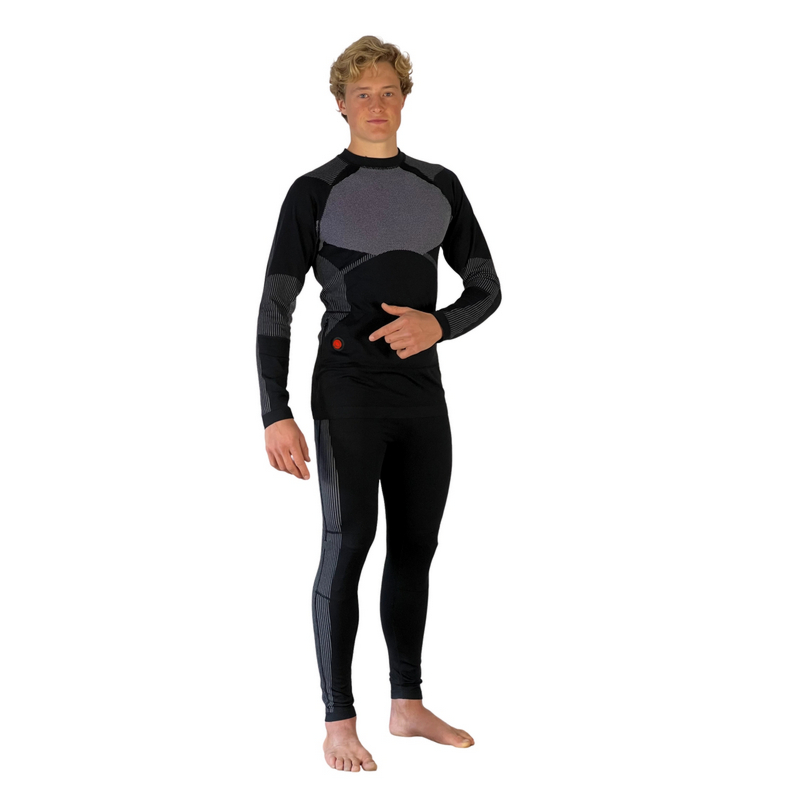 Ogrzewany zestaw bielizny termoaktywnej Glovii czarny, bluza i spodnie, 4 strefy grzewcze, L, XL