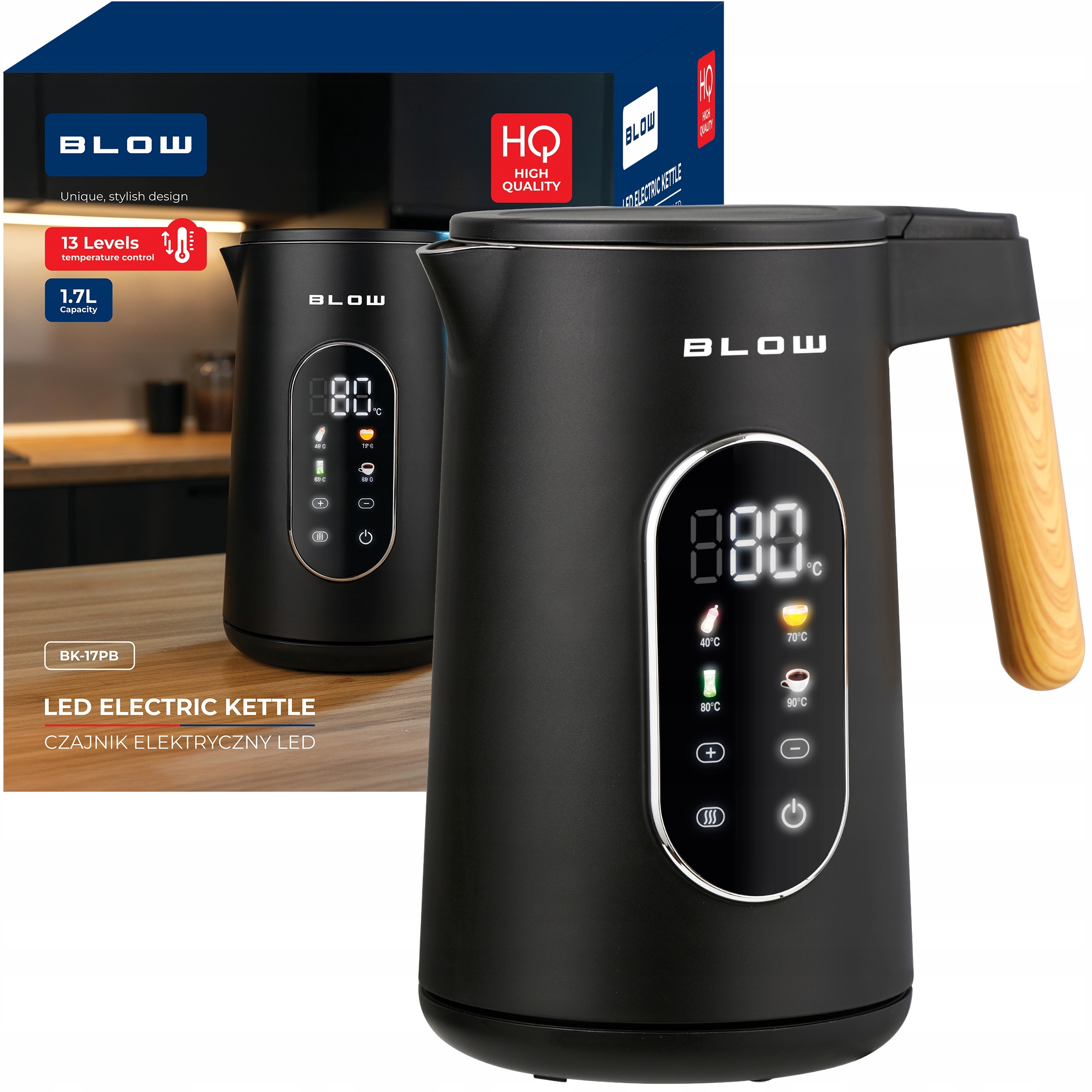 Czajnik elektryczny czarny z wyświetlaczem 2500W BK-17PB BLOW – Nowoczesne rozwiązanie do Twojej kuchni