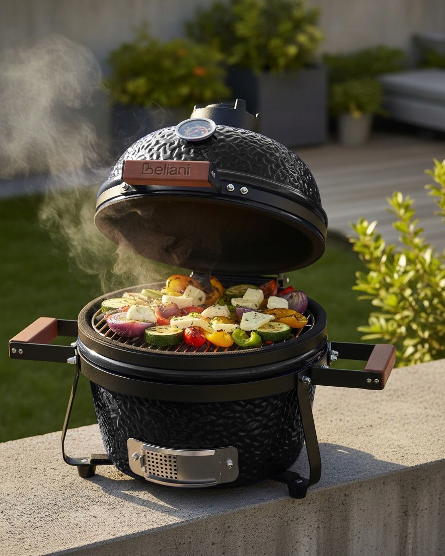 Mini grill węglowy KAMADO Ceramika Czarny – Idealny do grillowania na świeżym powietrzu