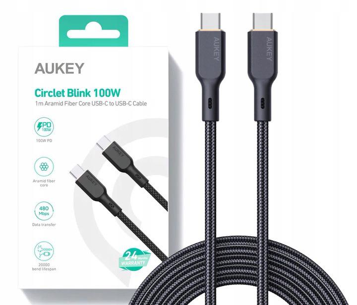 Kabel Aukey CB-KCC101 USB-C do USB-C 1 m – Szybkie ładowanie i transfer danych