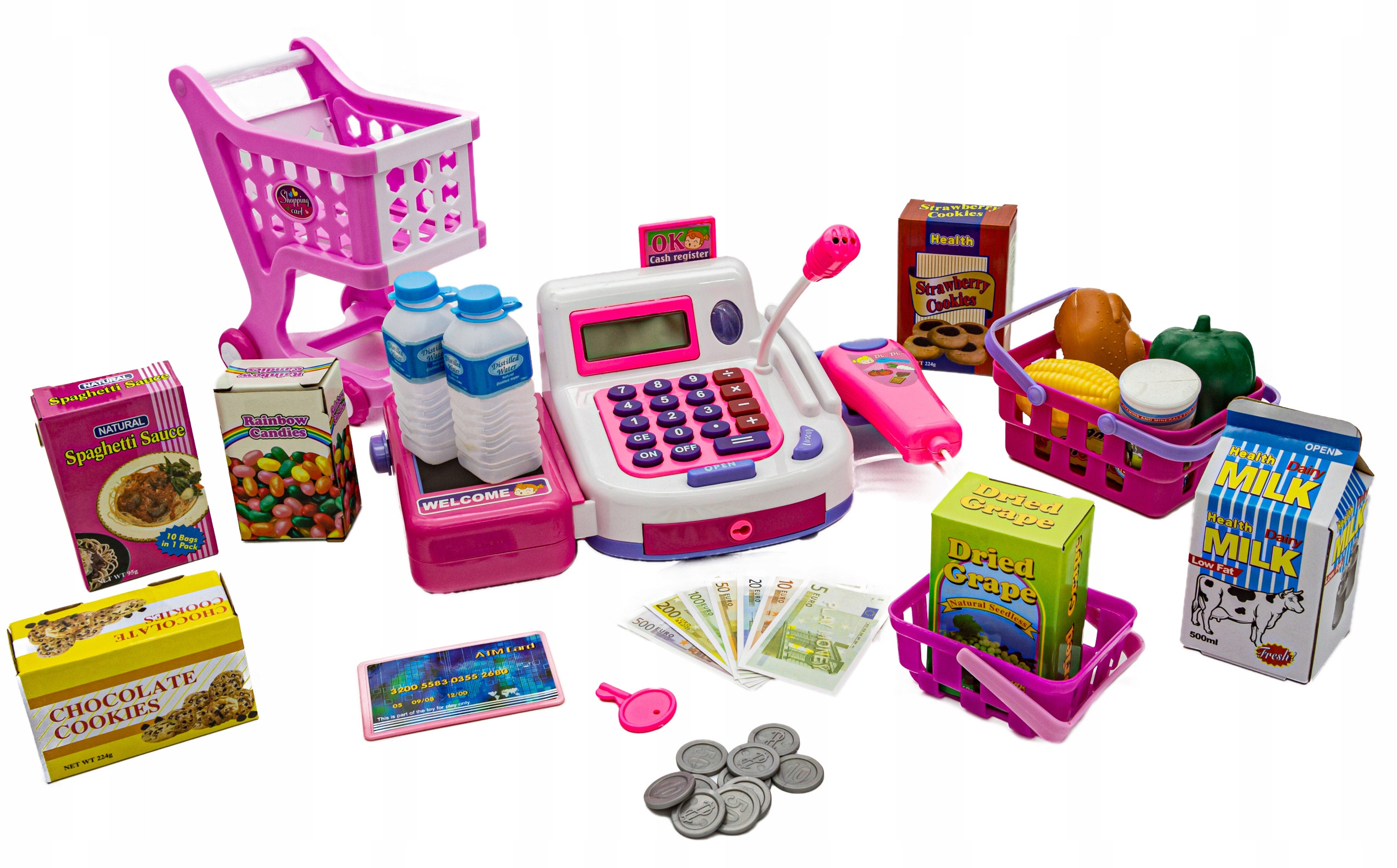 Edukacyjna kasa sklepowa - kalkulator, mikrofon, akcesoria dla małych przedsiębiorców