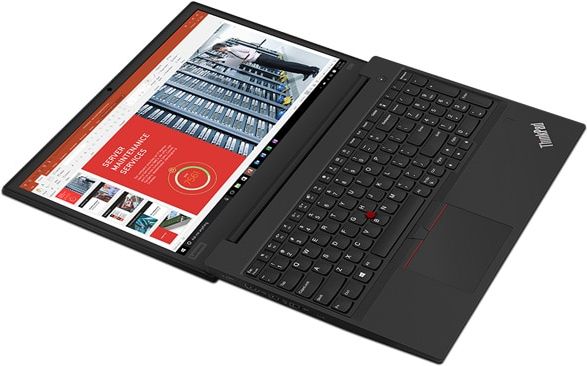 Lenovo ThinkPad E590 laptop opened 180 degrees.