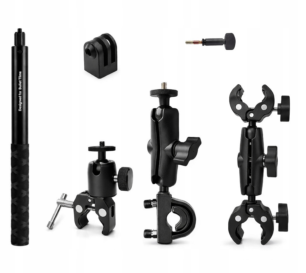 Aluminiowy Uchwyt do GoPro DJI Insta360 Motocykl Kijek Selfie Zestaw 6w1 – Wszechstronny system montażowy