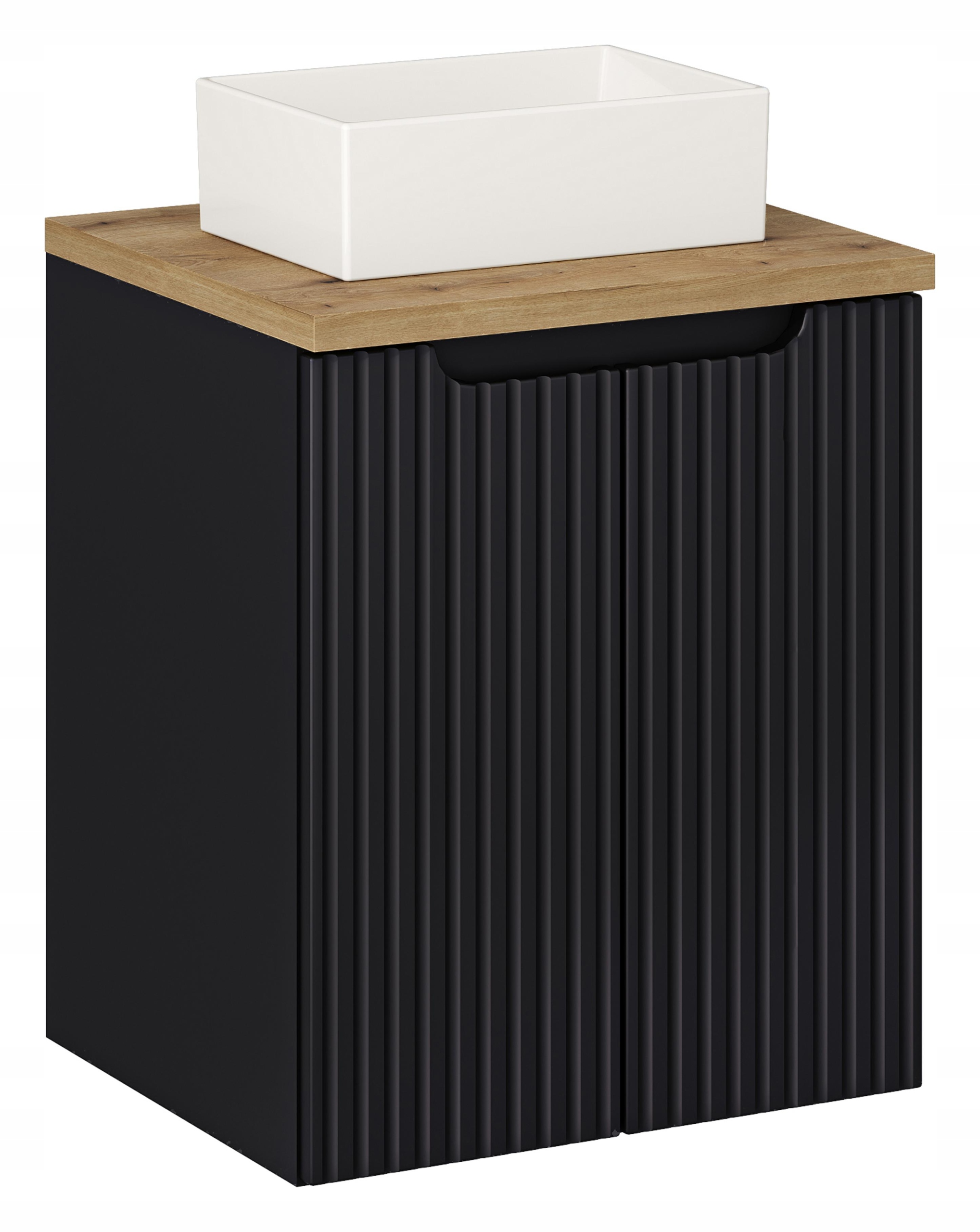 CZARNA szafka łazienkowa NOVA BLACK 82-50 2D z umywalką i blatem OAK 50 cm – Elegancja i funkcjonalność w Twojej łazience