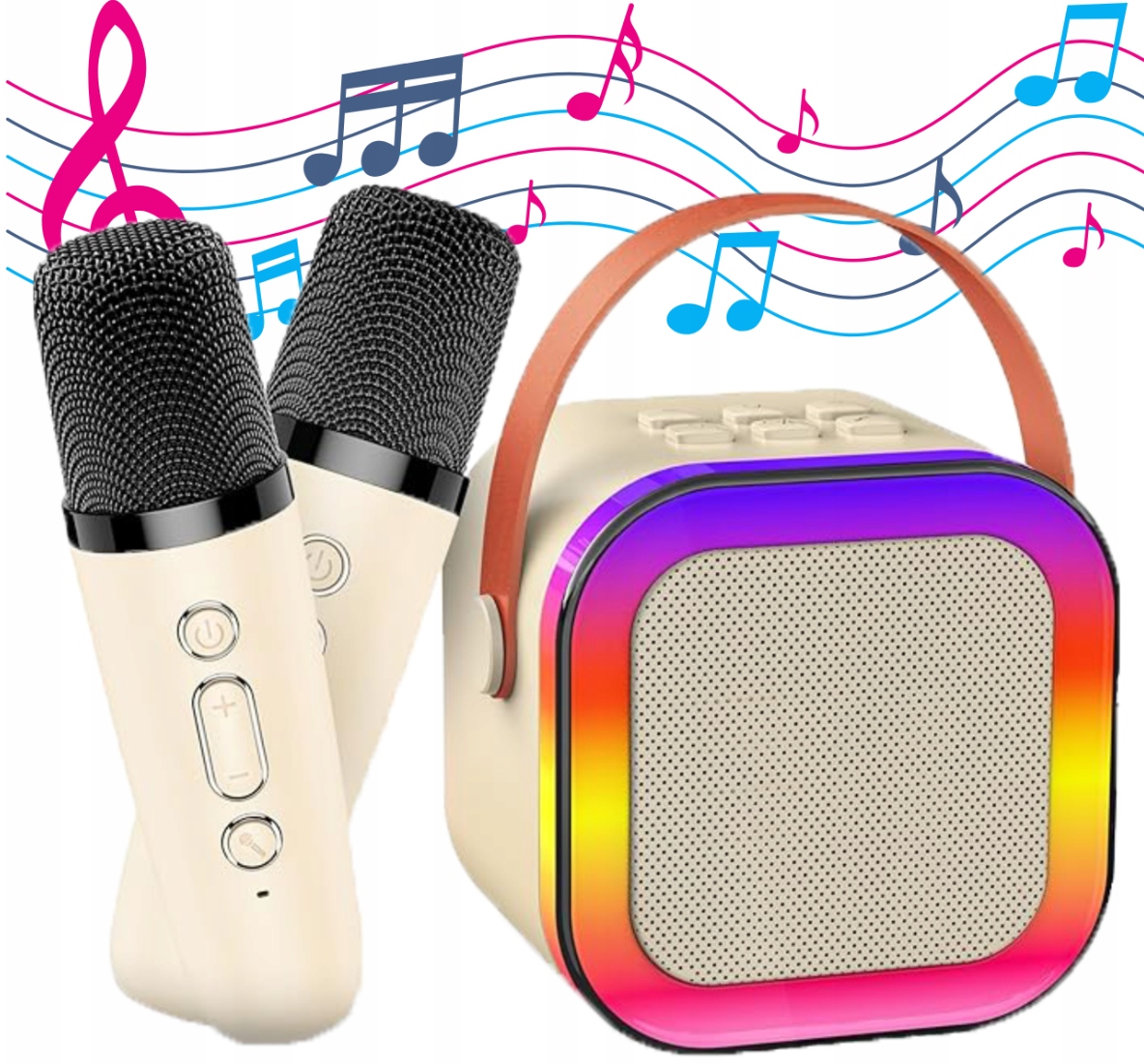 Zestaw Karaoke Głośnik Bezprzewodowy Dwa Mikrofony BT Kolory Przenośny RGB – Idealna zabawa dla każdego