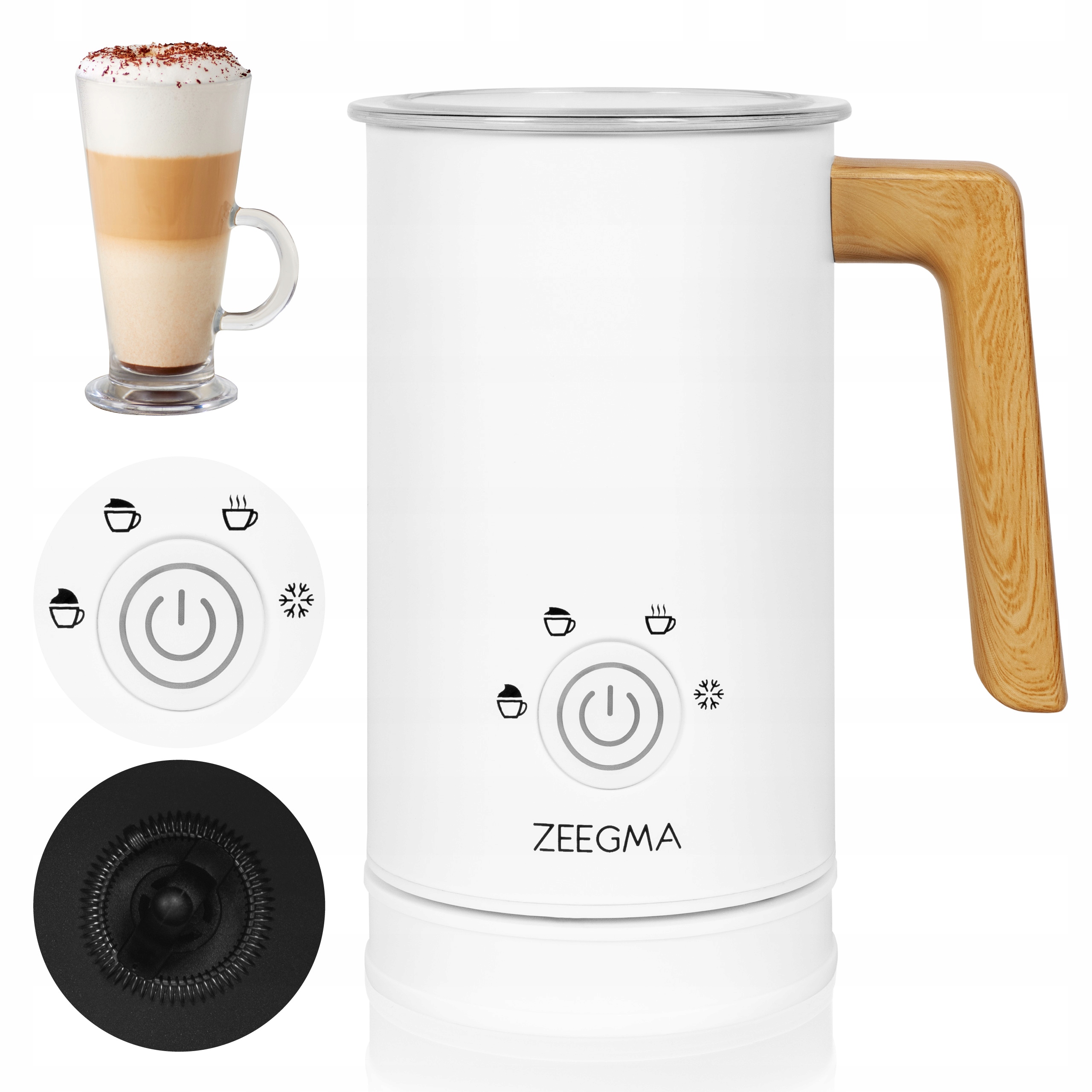 Spieniacz do mleka Zeegma ZE-Milkee Wood White 500W – Idealny do przygotowania aromatycznej kawy