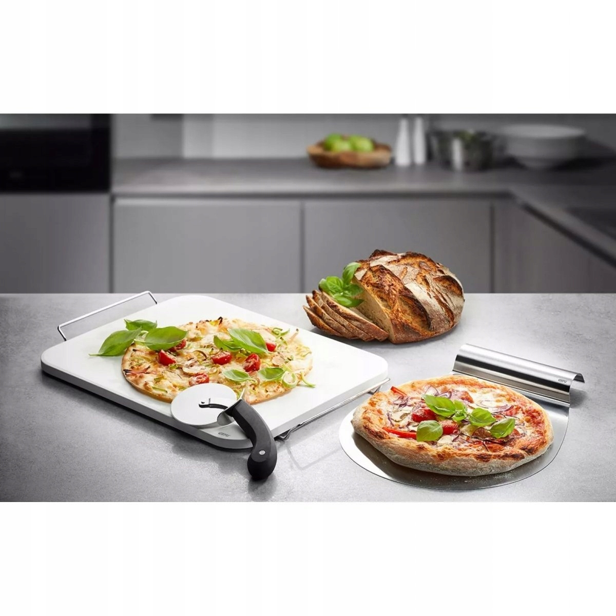 Zestaw Noży do Pizzy z Kamieniem i Stojakiem NPC_G-89534 – Idealne do Domowej Pizzy